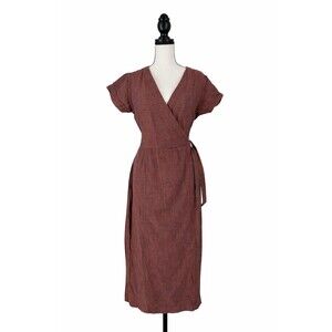 Bridge & Burn Saria Wrap Dress Midi Stripe Organic Cotton & Hemp